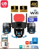 VeeSky+ S308 128GB 3 Kameralı 6MP 4K UltraHD Wifi Kamera Siren Gece Görüş thumbnail 1