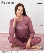 Pijamoni Kadın Milan Bisiklet Yaka Uzun Kol İnce Pijama Takımı 7600/37 - 1 Adet  S - M Gül Kurusu thumbnail 2