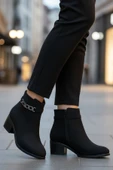 Aspor Siyah Zümrüt Fermuarlı Polarlı Kadın Topuklu Bot thumbnail 3