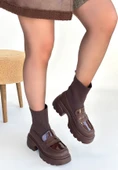 Pabucmarketi Kahverengi Streçli Kadın Topuklu Bot thumbnail 1