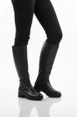 Aspor Siyah Hakiki Deri İçi Polarlı Kadın Topuklu Çizme - 1