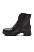 Aspor Siyah Hakiki Deri Fermuarlı Bağcık Detaylı Kadın Topuklu Bot thumbnail 4