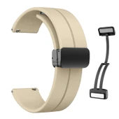 Sneezy Huawei Watch GT4 46mm İle Uyumlu 22mm Coastal Magnet Tokalı Silikon Kordon  Krem thumbnail 2