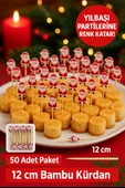 50’li Noel Baba Figürlü 12 cm Bambu Kürdan • Yılbaşı Sunum ve Parti Süsleme Seti - 1