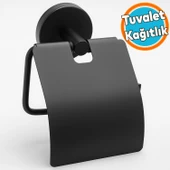 Kapaklı Metal WC Kağıtlık Duvar Tipi Paslanmaz Tuvalet Kağıt Aparatı Dayanıklı Banyo Aksesuarı Siyah thumbnail 1