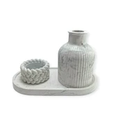 Mermer Desenli Vazo ve Örgülü Mumluk set thumbnail 1