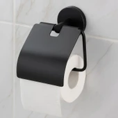 Kapaklı Metal WC Kağıtlık Duvar Tipi Paslanmaz Tuvalet Kağıt Aparatı Dayanıklı Banyo Aksesuarı Siyah thumbnail 5