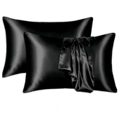 Antibakteriyel Terletmeyen İpek Saten Yastık Kılıfı 2'li 50x70 Siyah thumbnail 6