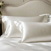 Antibakteriyel Terletmeyen İpek Saten Yastık Kılıfı 2'li 50x70 Beyaz - 1