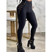 Lucky Life Kadın Yüksek Bel çapraz Bağcıklı Tül Detaylı Dalgıç Tayt - 1