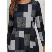 Lucky Life Kadın Uzun Kollu Yuvarlak Yaka Geometrik Süprem Elbise thumbnail 1