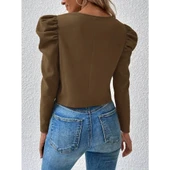 Lucky Life Kadın Uzun Kollu önden Fermuarlı Balon Kol Süet Ceket - 5