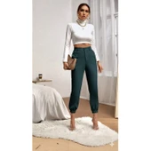 Lucky Life Lucky Life Kadın Yüksek Bel Cepli Paçası Lastikli Ithal Krep Pantolon - 4