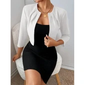 Lucky Life Lucky Life Kadın Truvakar Kol önü Açık Kısa Ithal Krep Ceket - 5