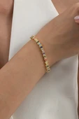 925 ayar gümüş altın yaldızlı renkli marquise (MARKİZ) kesim zirkon taşlı ışıltı seli gümüş bileklik SGTL13069GOLD thumbnail 1