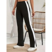 Lucky Life Lucky Life Kadın Yüksek Bel Yan şerit Detaylı Yırtmaçlı Viskon Iki Iplik Pantolon thumbnail 4