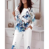 Lucky Life Lucky Life Kadın Uzun Kollu Bisiklet Yaka Kelebek Desenli Iki Iplik Alt üst Takım thumbnail 1
