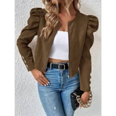 Lucky Life Kadın Uzun Kollu önden Fermuarlı Balon Kol Süet Ceket - 1