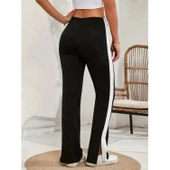 Lucky Life Lucky Life Kadın Yüksek Bel Yan şerit Detaylı Yırtmaçlı Viskon Iki Iplik Pantolon thumbnail 5