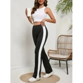 Lucky Life Lucky Life Kadın Yüksek Bel Yan şerit Detaylı Yırtmaçlı Viskon Iki Iplik Pantolon thumbnail 2