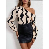 Lucky Life Kadın Tek Omuzdan Açık Uzun Kollu Modal Bluz - 1