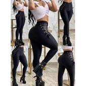 Lucky Life Kadın Yüksek Bel çapraz Bağcıklı Tül Detaylı Dalgıç Tayt - 2