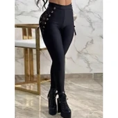 Lucky Life Kadın Yüksek Bel çapraz Bağcıklı Tül Detaylı Dalgıç Tayt - 4