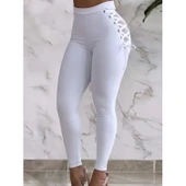 Lucky Life Kadın Yüksek Bel çapraz Bağcıklı Tül Detaylı Dalgıç Tayt - 3