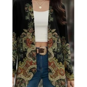 Lucky Life Kadın Uzun Kollu önü Açık Desenli şardonlu Dalgıç Ceket - 1