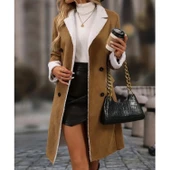 Lucky Life Kadın Uzun Kollu Yakalı Düğmeli Süet Mini Manto - 2