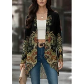 Lucky Life Kadın Uzun Kollu önü Açık Desenli şardonlu Dalgıç Ceket - 2