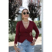 Lucky Life Kadın Uzun Kollu Kruvaze Yakalı Toka Detaylı Viskon Bluz - 2