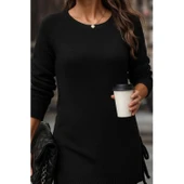 Lucky Life Kadın Uzun Kollu Yuvarlak Yakalı Yanlardan Bağcıklı Triko Bluz - 1