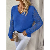 Lucky Life Lucky Life Kadın Uzun Kollu V Yaka Kol Delikli Baklava Desen Detaylı Triko Kazak - 3