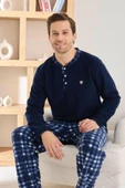 Pijamoni Erkek Düğme Yaka Kışlık Polar Pijama Takımı 6100/8,1 - 1 Adet  M Lacivert thumbnail 1