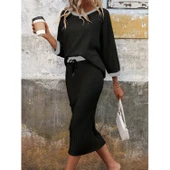 Lucky Life Lucky Life Kadın Uzun Kollu Yakası Açık şardonlu Kaşkorse Bluz Ve Eteği Bağcıklı Ikili Takım - 4