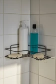 Siyah L Köşelik Kancalı Banyo Rafı, Dayanıklı Paslanmaz, Duş Şampuanlık, Köşe Düzenleyici Raf (Tekli) thumbnail 2