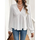 Lucky Life Lucky Life Kadın Uzun Kollu V Dantel Yaka Aerobin Bluz - 3