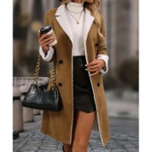 Lucky Life Kadın Uzun Kollu Yakalı Düğmeli Süet Mini Manto - 4