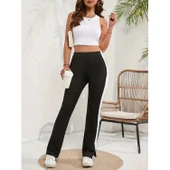 Lucky Life Lucky Life Kadın Yüksek Bel Yan şerit Detaylı Yırtmaçlı Viskon Iki Iplik Pantolon thumbnail 3