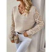 Lucky Life Lucky Life Kadın Uzun Kollu V Yaka Kol Delikli Baklava Desen Detaylı Triko Kazak - 1