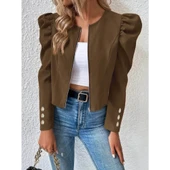 Lucky Life Kadın Uzun Kollu önden Fermuarlı Balon Kol Süet Ceket - 4