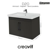 D20 80 Cm Kapaklı Lavabo Dolabı Antrasit Melamin Kapak thumbnail 1
