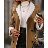 Lucky Life Kadın Uzun Kollu Yakalı Düğmeli Süet Mini Manto - 1