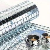 BUFFER® Kare Silver Cam Mozaik Fayans Çıkartmaları El İşi Kare Cam Fayans Kendinden Yapışkanlı Aynalı Dekor Panel 30x30 thumbnail 1