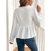 Lucky Life Lucky Life Kadın Uzun Kollu V Dantel Yaka Aerobin Bluz - 5