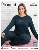 Pijamoni Kadın Milan Büyük Beden Bisiklet Yaka Uzun Kol İnce Pijama Takımı 7666/33 - 1 Adet  4XL Petrol thumbnail 2