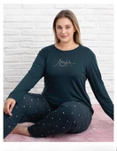 Pijamoni Kadın Milan Büyük Beden Bisiklet Yaka Uzun Kol İnce Pijama Takımı 7666/33 - 1 Adet  4XL Petrol thumbnail 1