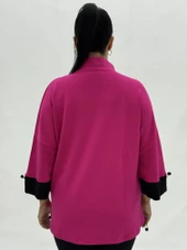 Büyük Beden Mickey Baskılı Taş Detaylı Hakim Yaka Fermuarlı Kadın Sweat thumbnail 9