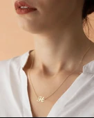 14 Ayar Altın Plakalı H Harfi Motifli Bayanlara Özel Altın Renkli Zincirli Hediyelik Kolye-781 thumbnail 1